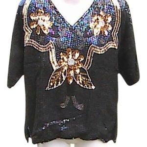 Short Sleeve Beads & Sequins Blouse Size: 6 (S)